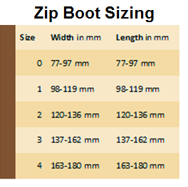 Zip boot sizing chart